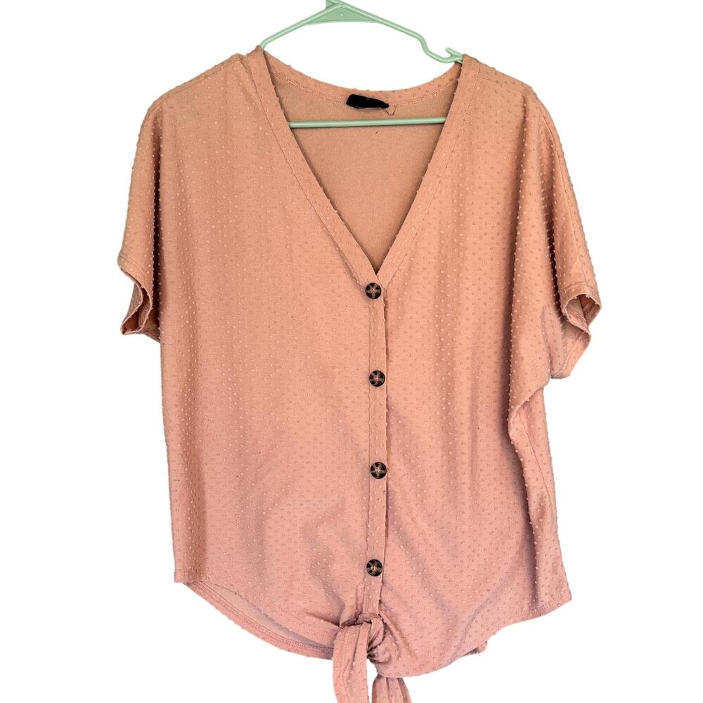 Misia Button Up Blouse Top Womens Peach Relaxed Fit Stretch L